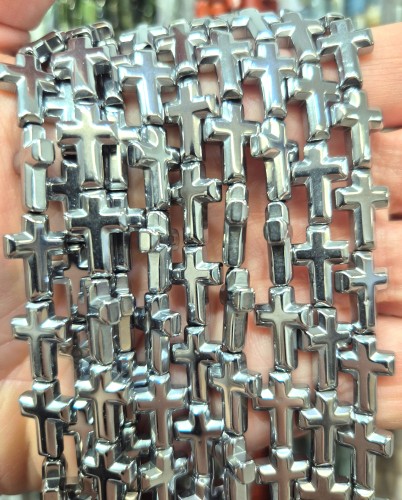 Hematyt Krzyżyk zaokrąglony / kolor srebrny / ok. 10x14mm