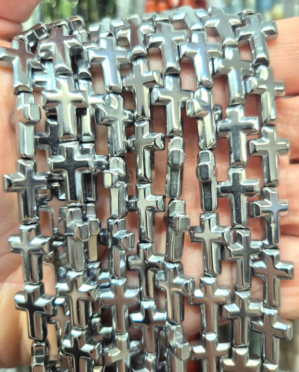 Hematyt Krzyżyk zaokrąglony / kolor srebrny / ok. 10x14mm