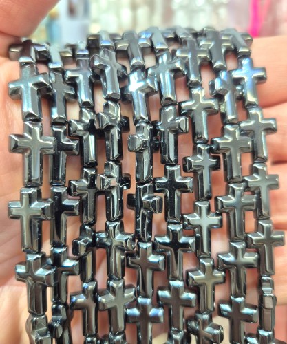 Hematyt krzyżyk zaokrąglony / kolor czarny / ok. 10x14mm