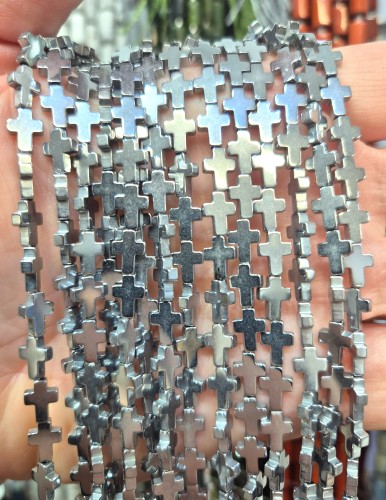 Hematyt Krzyżyk / kolor srebrny / ok. 6x8mm