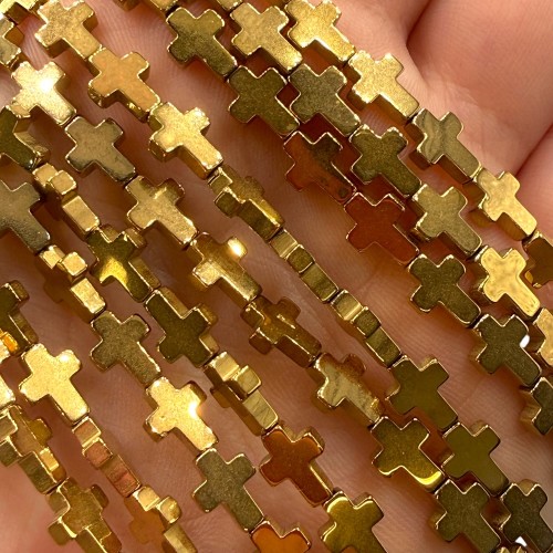 Hematyt Krzyżyk / kolor ciepłe złoto / ok. 6x8mm