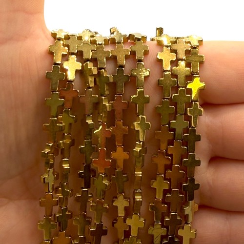 Hematyt Krzyżyk / kolor ciepłe złoto / ok. 6x8mm