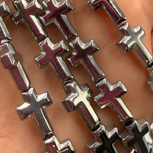 Hematyt Krzyżyk zaokrąglony / kolor srebrny / ok. 10x14mm
