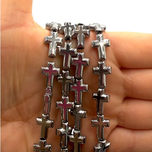 Hematyt Krzyżyk zaokrąglony / kolor srebrny / ok. 10x14mm