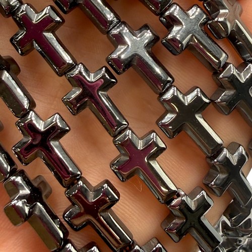 Hematyt krzyżyk zaokrąglony / kolor czarny / ok. 10x14mm