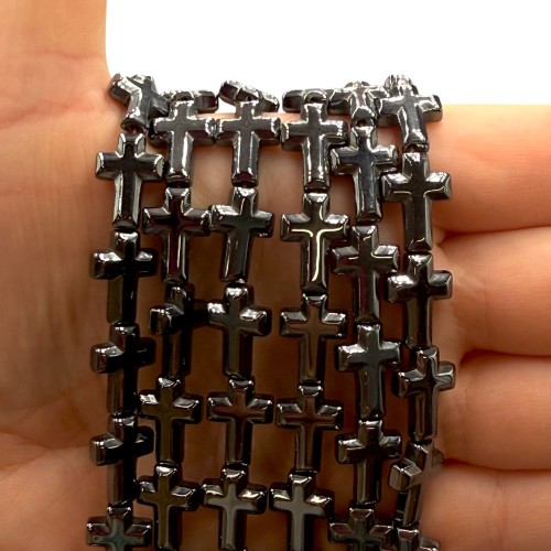 Hematyt krzyżyk zaokrąglony / kolor czarny / ok. 10x14mm