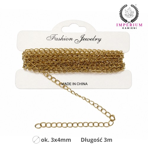 Łańcuszek ok. 3x4mm / stal PVD / kolor złoty / ok. 3m