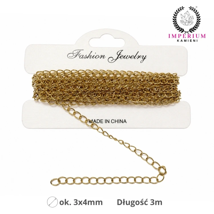 Łańcuszek ok. 3x4mm / stal PVD / kolor złoty / ok. 3m