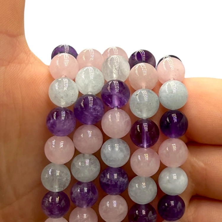 MIX Ametyst, Akwamaryn, Kwarc / kulka gładka / ok. 8mm