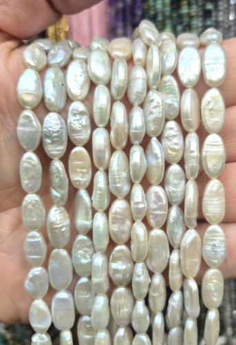 Perła Hodowlana Słodkowodna / perłowy / płaska oliwka / ok. 6,9-7,3x10-13mm