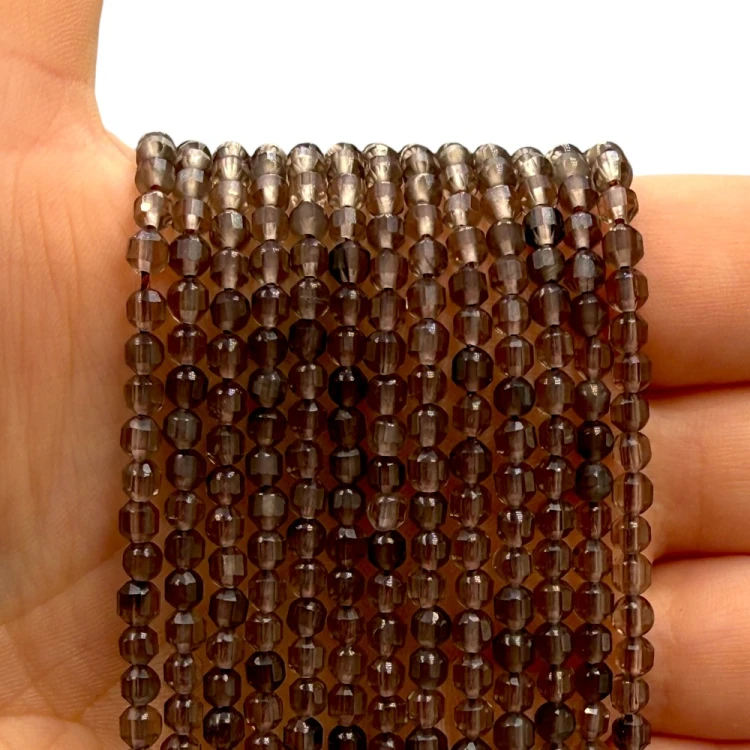 Kwarc Dymny / baryłka fasetowana / ok. 4x4mm