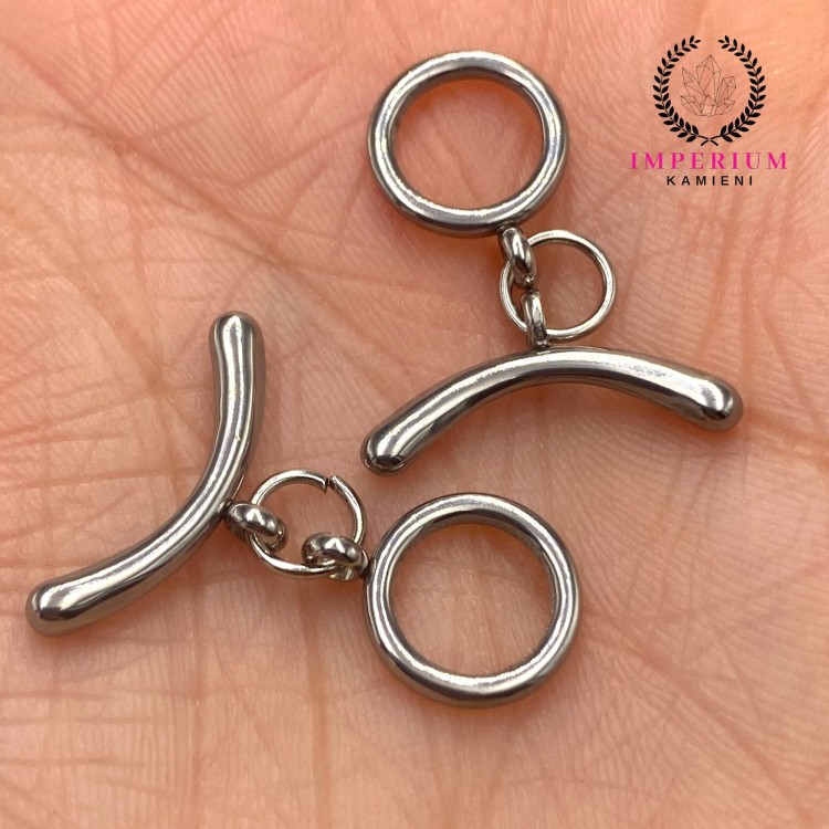 Zapięcie toggle / stal PVD / kolor srebrny / śr. ok. 10,5mm dł. pat. ok. 19mm