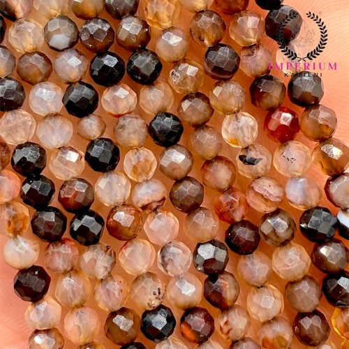 Agat brązowy ciemny / kulka fasetowana / ok. 3mm