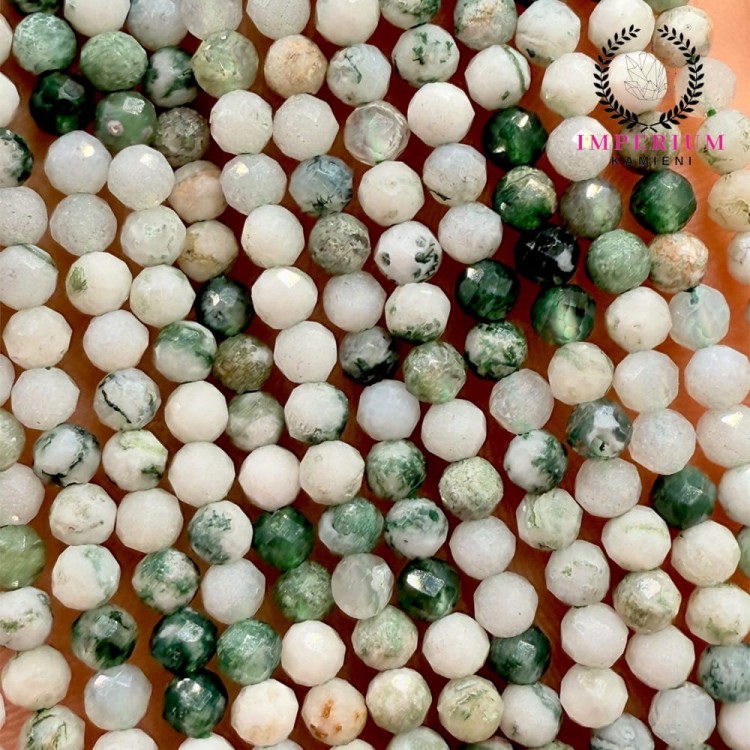 Agat Mszysty biało-zielony / kulka fasetowana / ok. 4mm