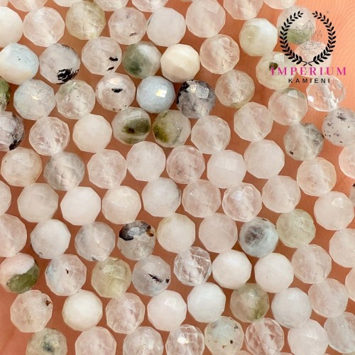 Kamień Księżycowy z Turmalinem / kulka fasetowana / ok. 4mm