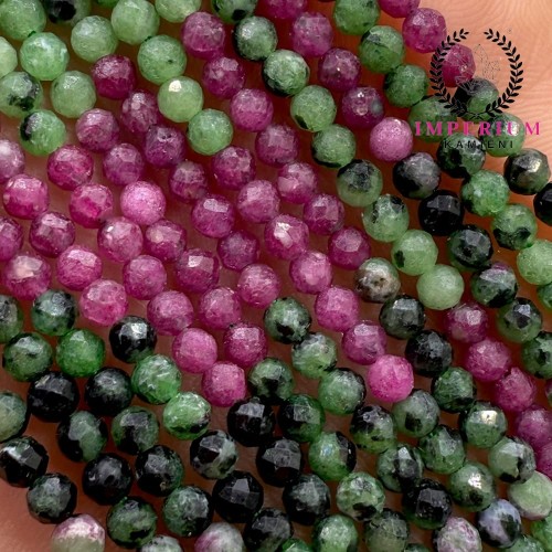 Zoisyt z Rubinem / kulka fasetowana / ok. 3mm