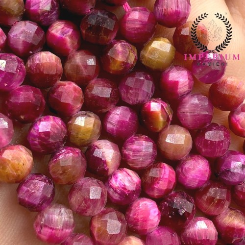 Różane Tygrysie Oko / kulka fasetowana / ok. 6mm