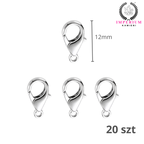 Zapięcie karabińczyk 12mm / stal / kolor srebrny / 20szt.
