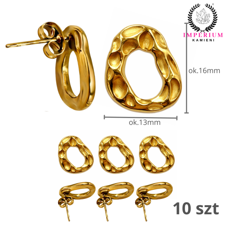 Baza kolczyka tekstura /stal PVD / kolor złoty / ok. 13x16mm / 5 par