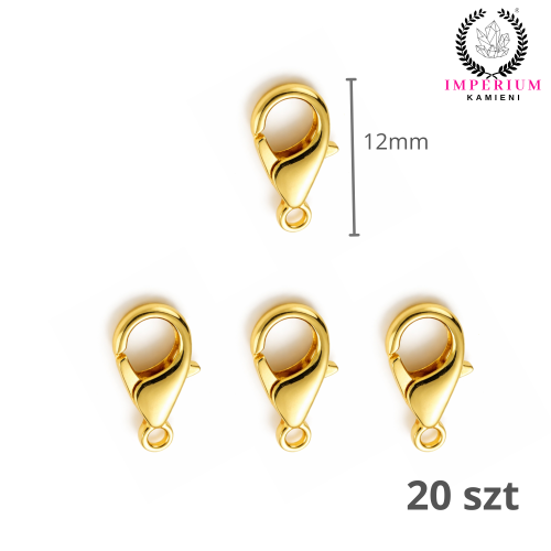 Zapięcie karabińczyk 12mm / stal PVD / kolor złoty / 20szt.