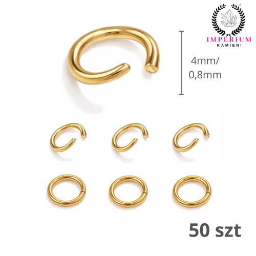 Kółeczka zaciskowe 4mm gr. 0,8mm / stal PVD / kolor złoty / 50szt.