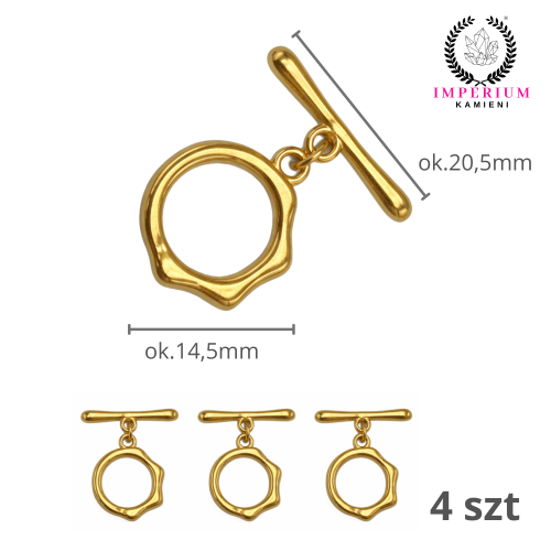 Zapięcie Toggle / stal PVD / kolor złoty / śr. ok. 14,5mm dł. pat. ok. 20,5mm