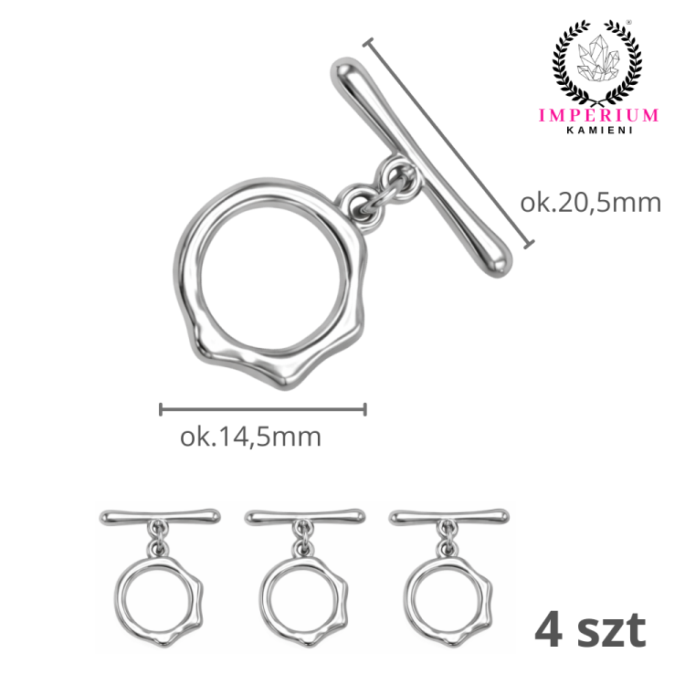 Zapięcie Toggle / stal kolor srebrny / śr. ok. 14,5mm dł. pat. ok. 20,5mm