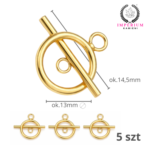 Zapięcie Toggle 13x18mm / stal PVD / kolor złoty / 5szt.