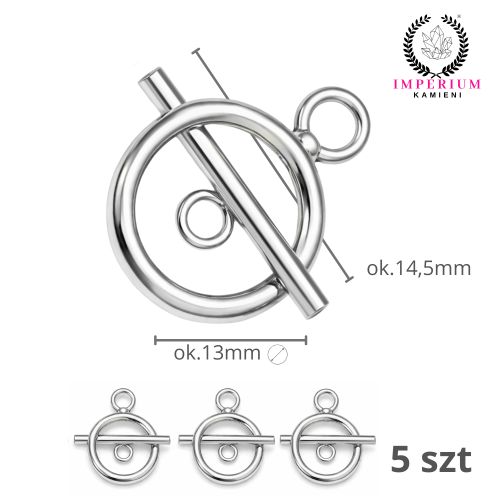 Zapięcie Toggle 13x18mm / stal kolor srebrny/ 5szt.