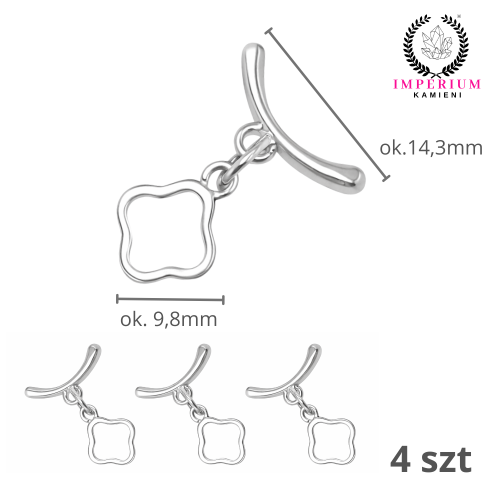 Zapięcie Toggle / stal kolor srebrny / śr. ok. 9,8mm dł. pat. ok. 14,3mm