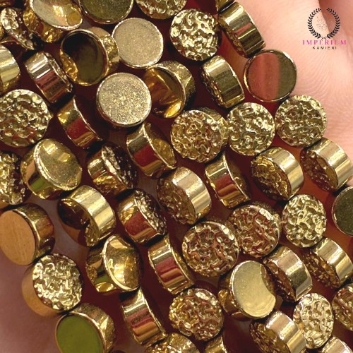 Hematyt Koło z Teksturą / kolor ciepłe złoto / ok. 6x3mm