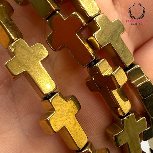 Hematyt krzyżyk / kolor ciepłe złoto / ok. 10x14mm