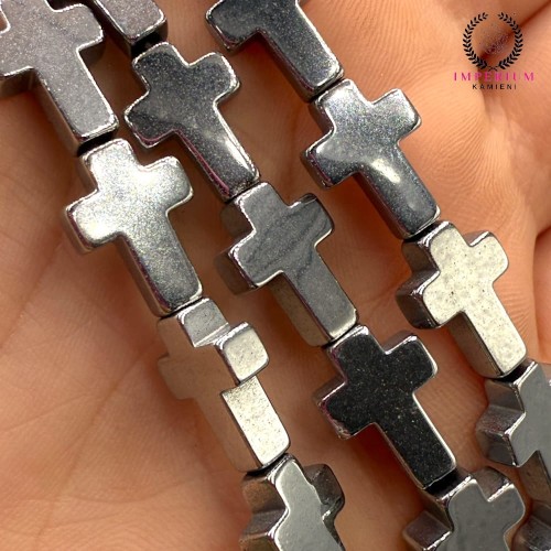 Hematyt Krzyżyk / kolor srebrny / ok. 10x14mm