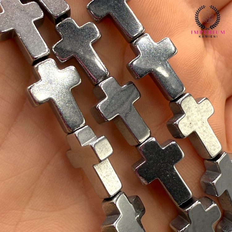 Hematyt Krzyżyk / kolor srebrny / ok. 10x14mm