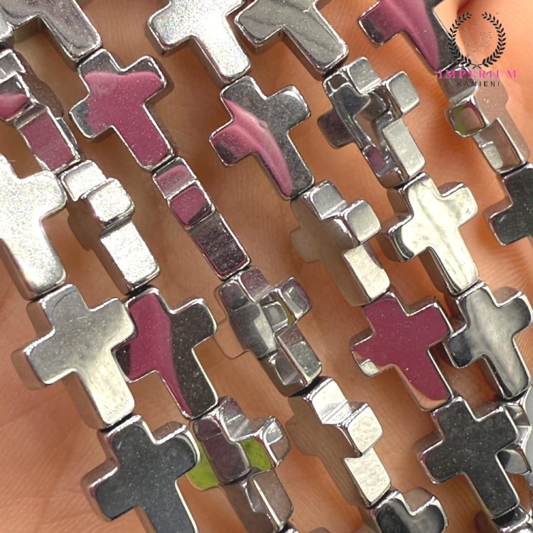 Hematyt Krzyżyk / kolor srebrny / ok. 8x10mm