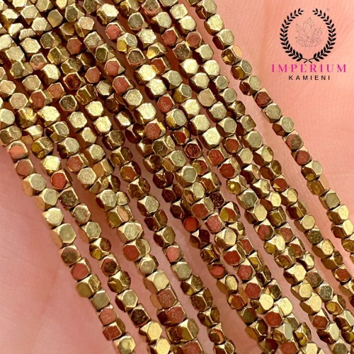 Hematyt Kostka Mała, Ścięte Rogi / kolor ciepłe złoto / ok. 1x1mm