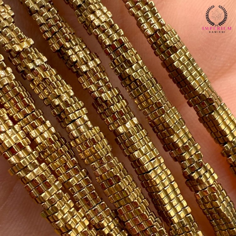 Hematyt Kwadratowy Kwiatek / kolor ciepłe złoto / ok. 3x1mm
