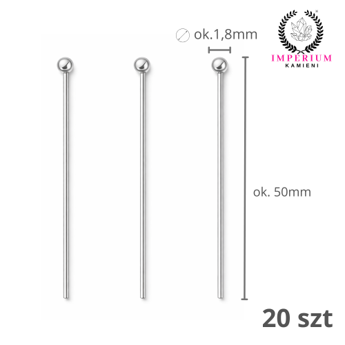 Szpilki 5cm / stal kolor srebrny / 20szt.