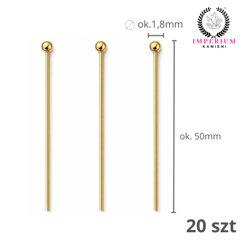 Szpilki 5cm / stal PVD / kolor złoty / 20szt.