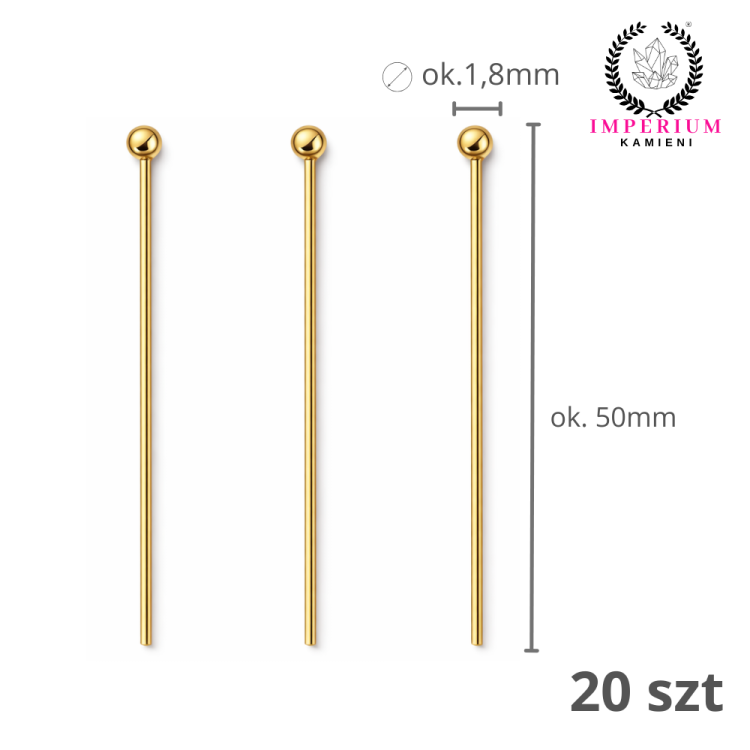 Szpilki 5cm / stal PVD / kolor złoty / 20szt.