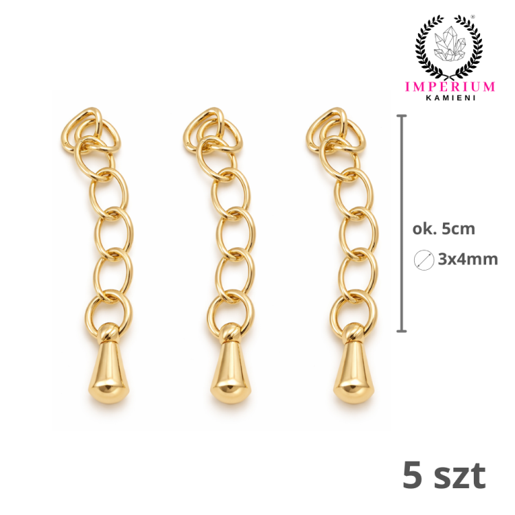 Zakończenie naszyjnika 5cm (3x4mm) / stal PVD / kolor złoty / 5szt.