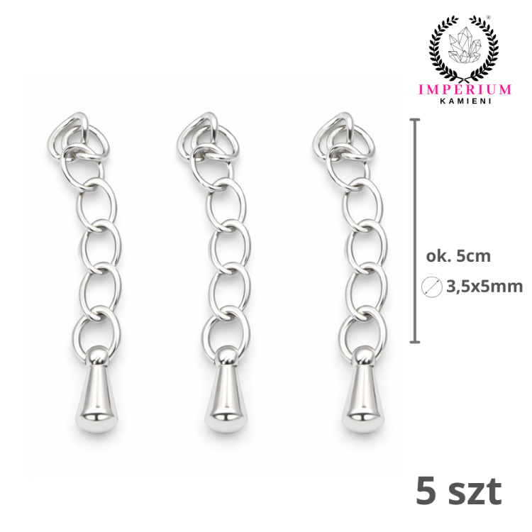 Zakończenie naszyjnika 5cm (3,5x5mm) / stal / kolor srebrny / 5 szt.