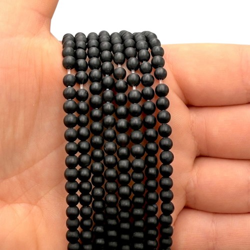 Agat Czarny / kulka gładka matowa / ok. 4mm