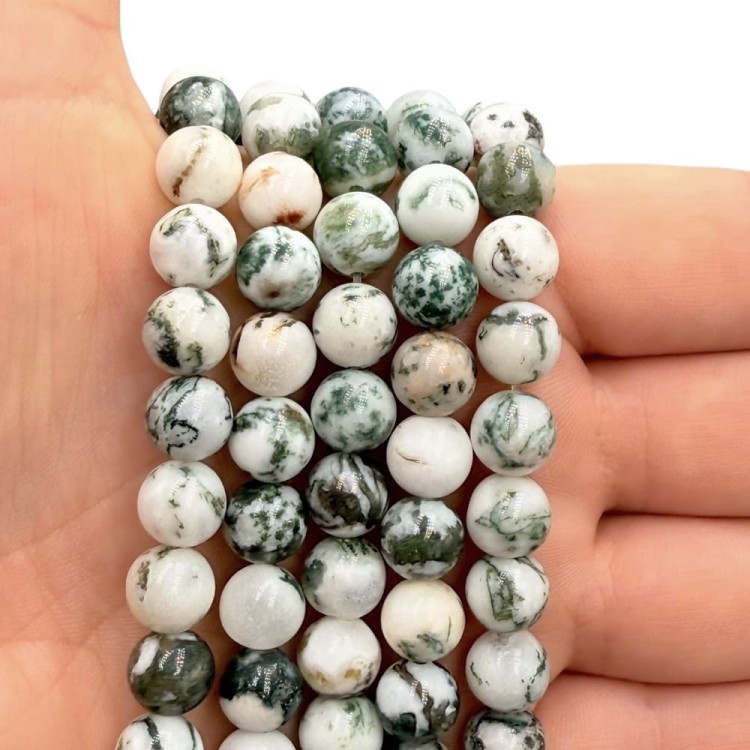 Agat Mszysty Biało-Zielony / kulka gładka / ok. 8mm