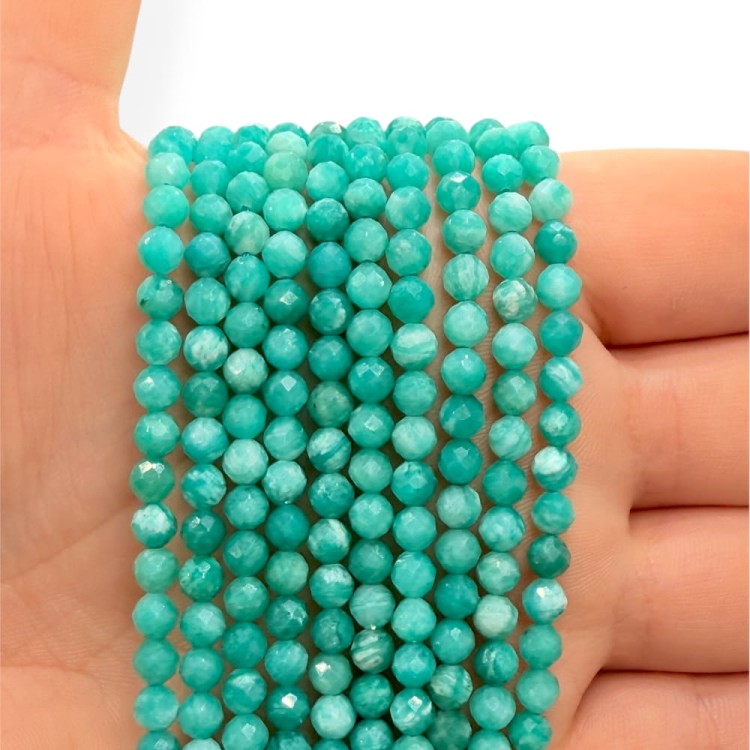 Amazonit Peruwiański Ciemny / kulka fasetowana / ok. 4mm