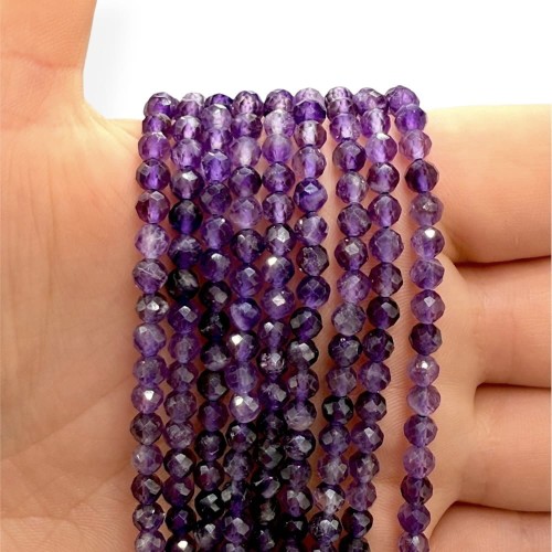 Ametyst Ciemny / kulka fasetowana / ok. 4mm