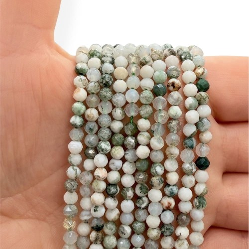 Agat Mszysty Biało-Zielony / kulka fasetowana / ok. 4mm