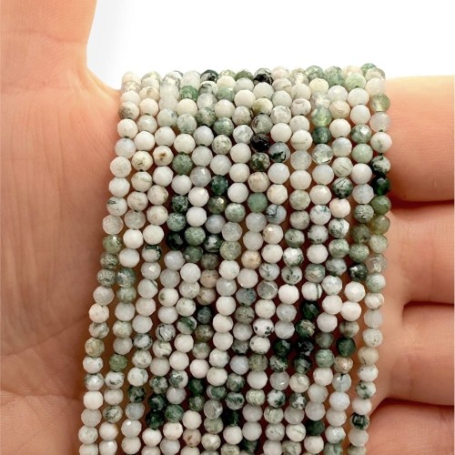Agat Mszysty Biało-Zielony / kulka fasetowana / ok. 3mm
