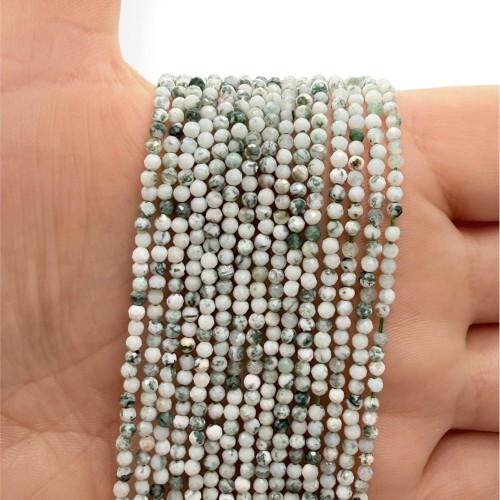 Agat Mszysty Biało-Zielony / kulka fasetowana / ok. 2mm