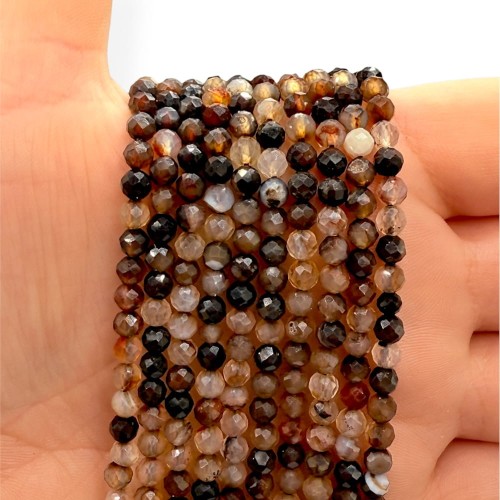 Agat Brązowy Ciemny / kulka fasetowana / ok. 4mm